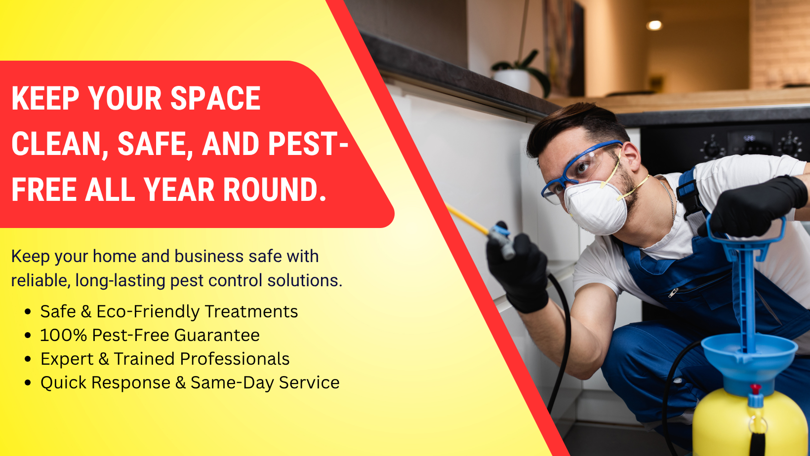 Yellow And Blue Modern Pest Control Service Facebook Cover